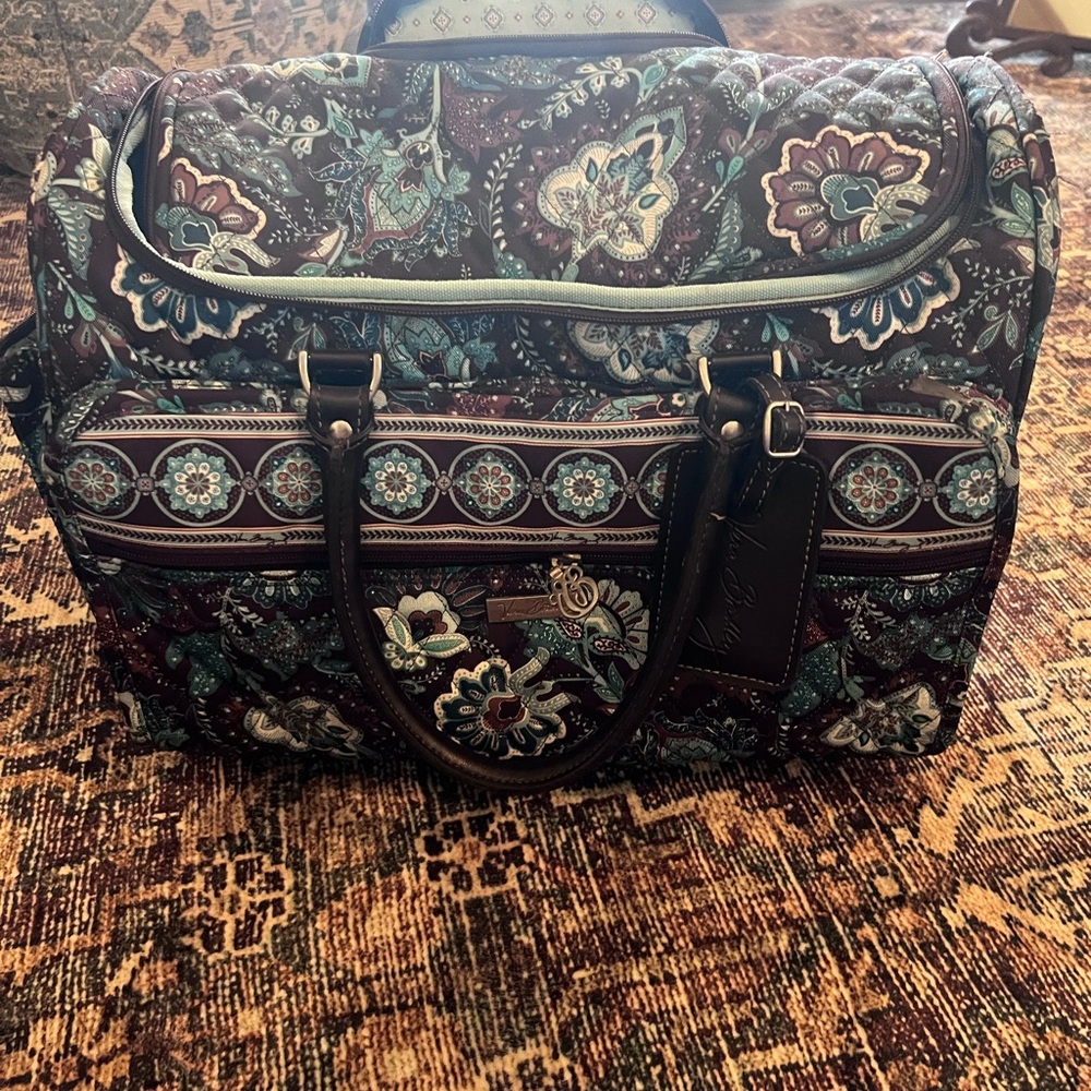 Vera Bradley Quilted Java Blue Carry-All Bag in Teal, Brown, Cream